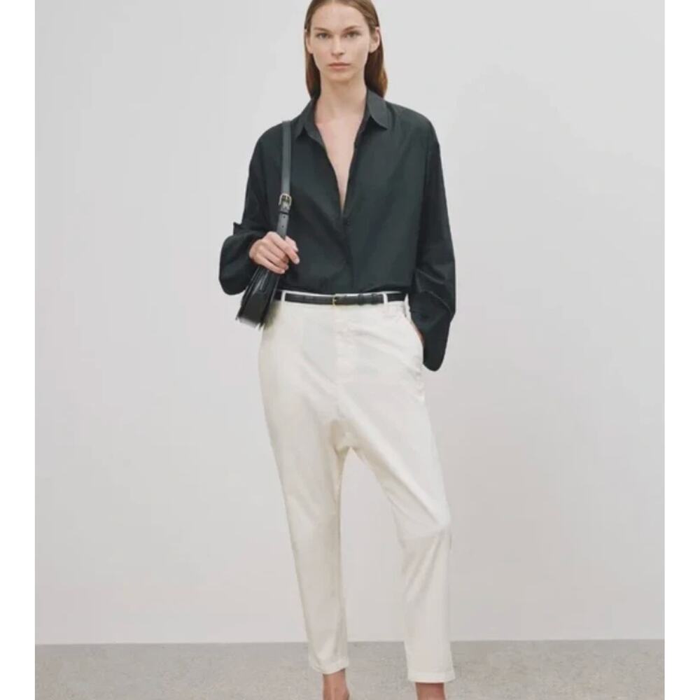 Nili Lotan 2 Slouchy Paris Pants $345 Drop Crotch Cotton Cropped Ivory White